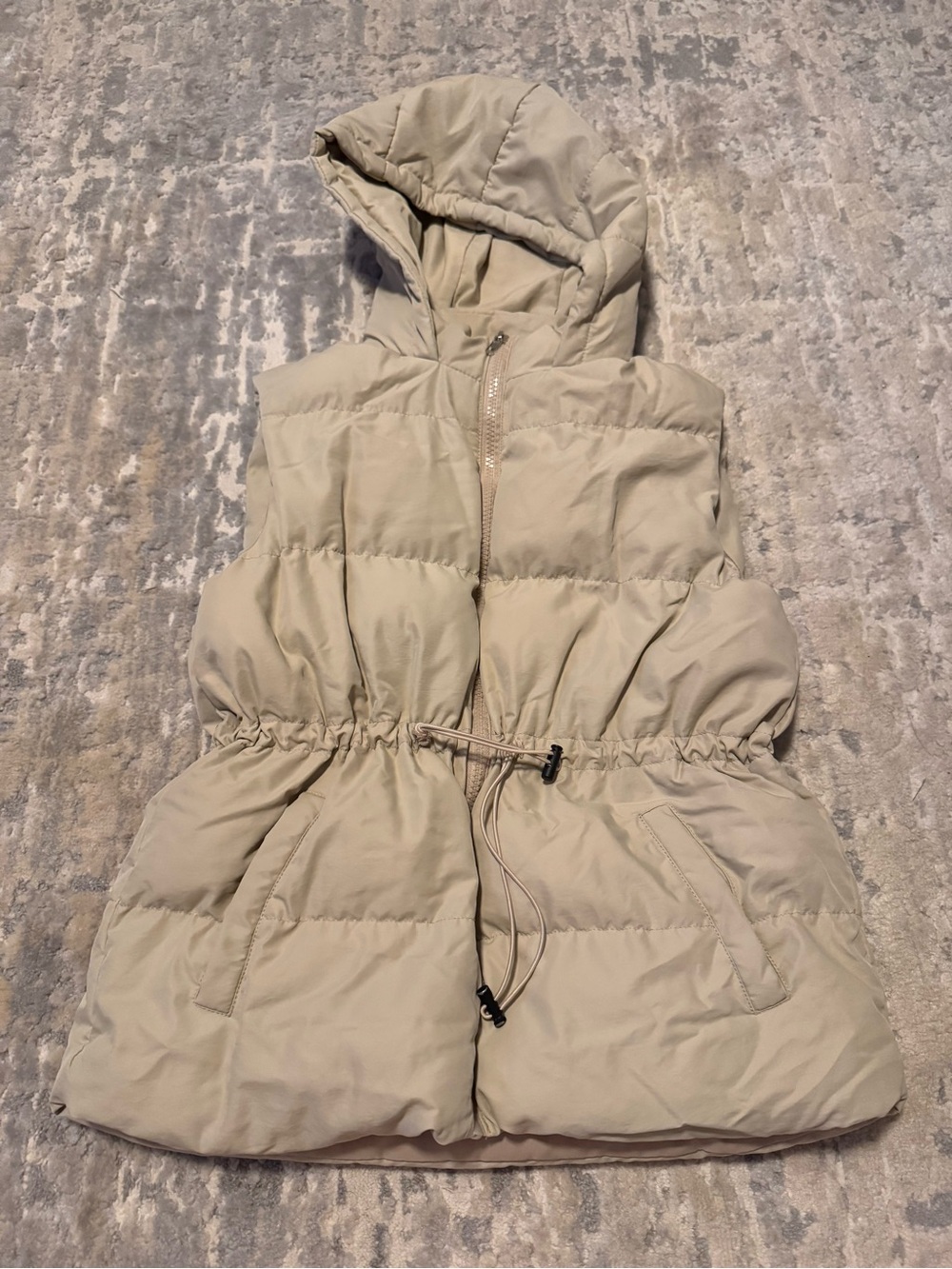 SHEIN Hooded Puffer Vest in Light Beige